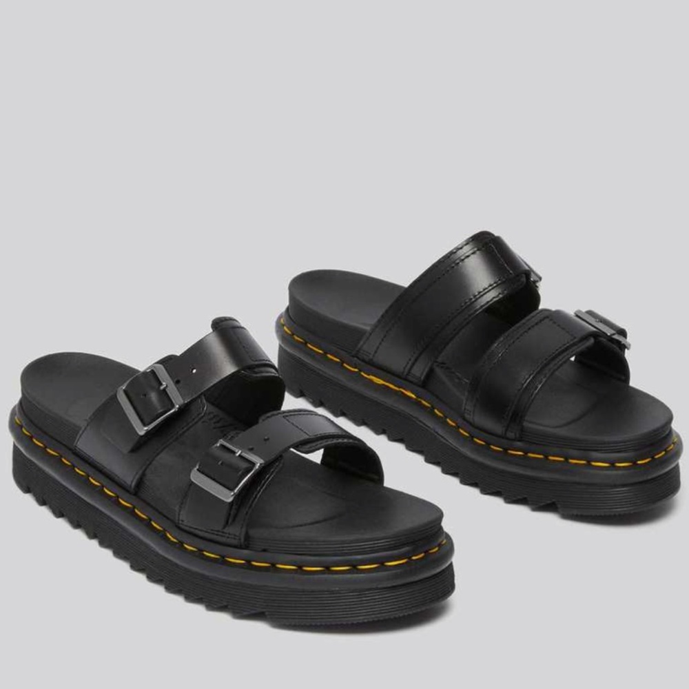 NWT Doc Martens Myles Brando Leather Slide Sandals in black buckles platforms - Picture 13 of 15